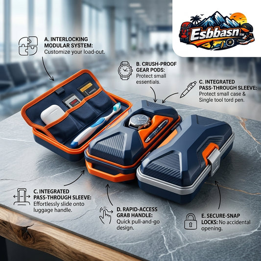 Esbbasn™ Modular Travel Organizer & Hard Shell Tech Pouch | Crush-Proof EDC Gear Case with Luggage Pass-Through, Secure-Snap Locks, and Customizable Storage Pods for Watches, Electronics, and Travel Essentials