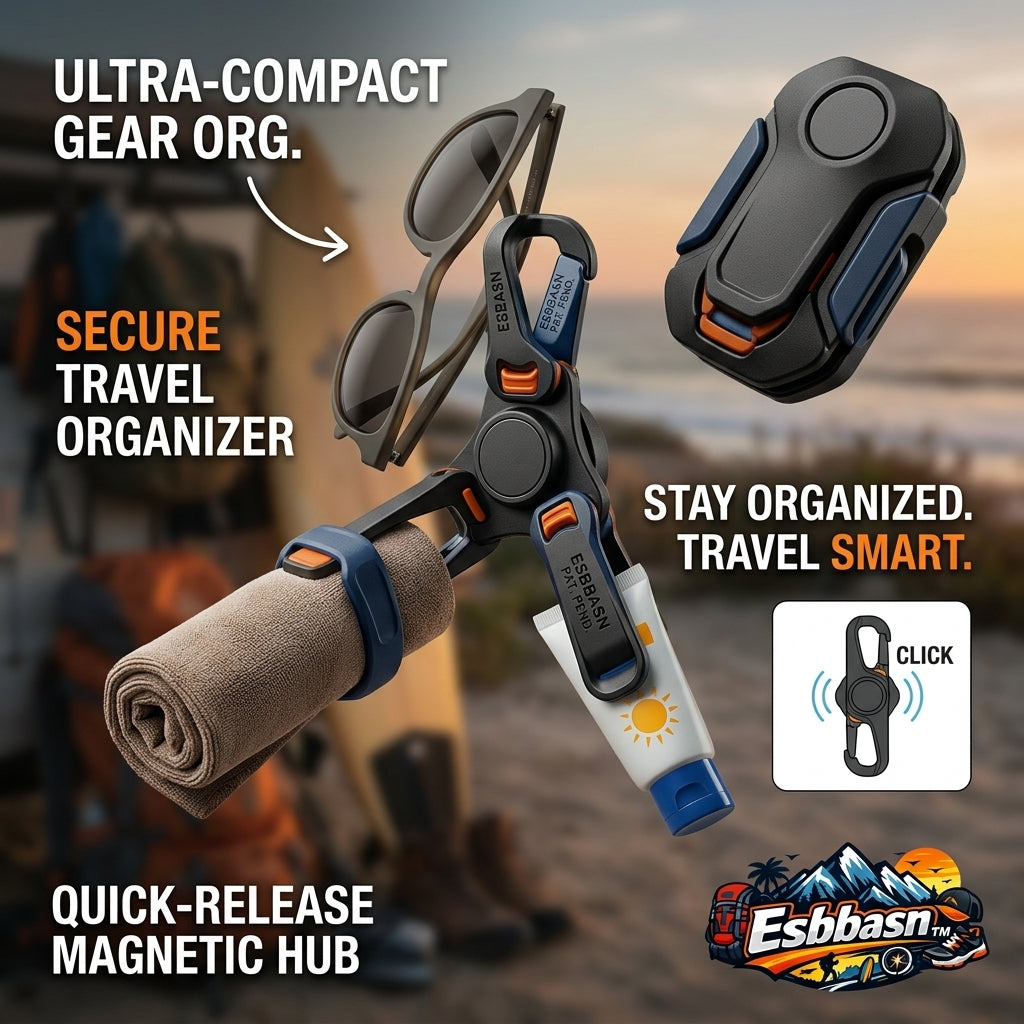 Esbbasn™ Magnetic Travel Organizer | Quick-Release EDC Gear Clip & Utility Hub | Multi-Functional Outdoor Hanger for Sunglasses, Towels, and Travel Essentials
