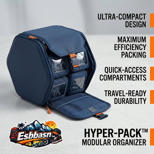 Esbbasn™ Hyper-Pack™ Modular Travel Organizer - Hexagonal Packing Cubes with Clear Window Quick-Access Pouches, Heavy-Duty Compact Luggage Organizer Bag for Backpack, Suitcase & Outdoor Travel